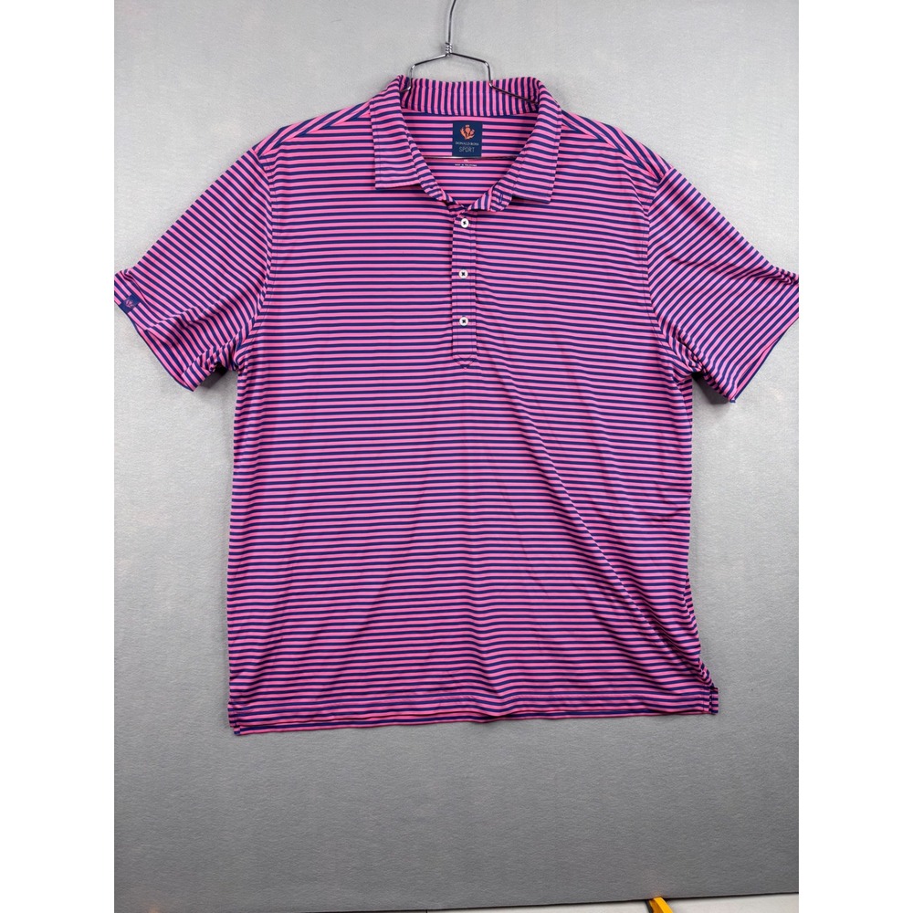 Donald Ross Sport Mens XXL Pink Navy Blue Striped Golf Polo Shirt Short Sleeve